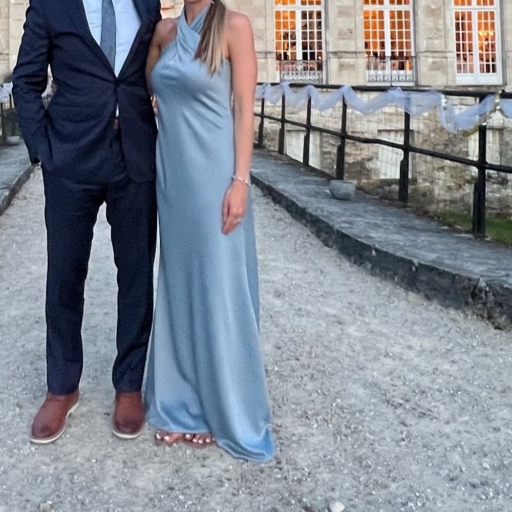BHLDN Ruby Satin Charmeuse Dress Dusty Blue sz 2